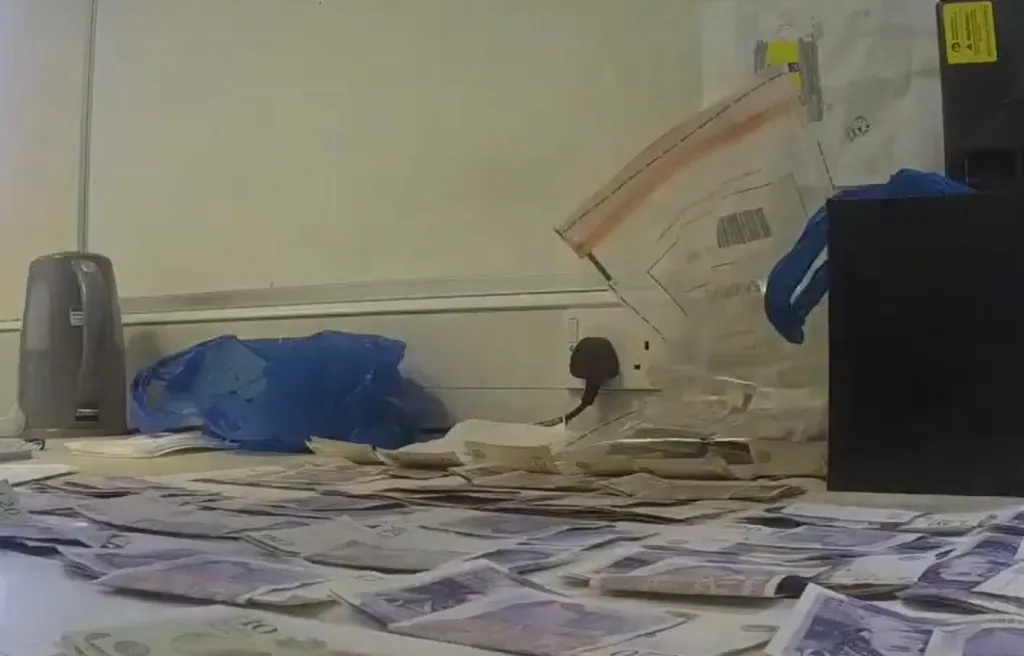Body Warn Video footage of the contents of the safe and cash being counted: 35-year-old Umar Zeshan has been jailed, four years after his arrest.