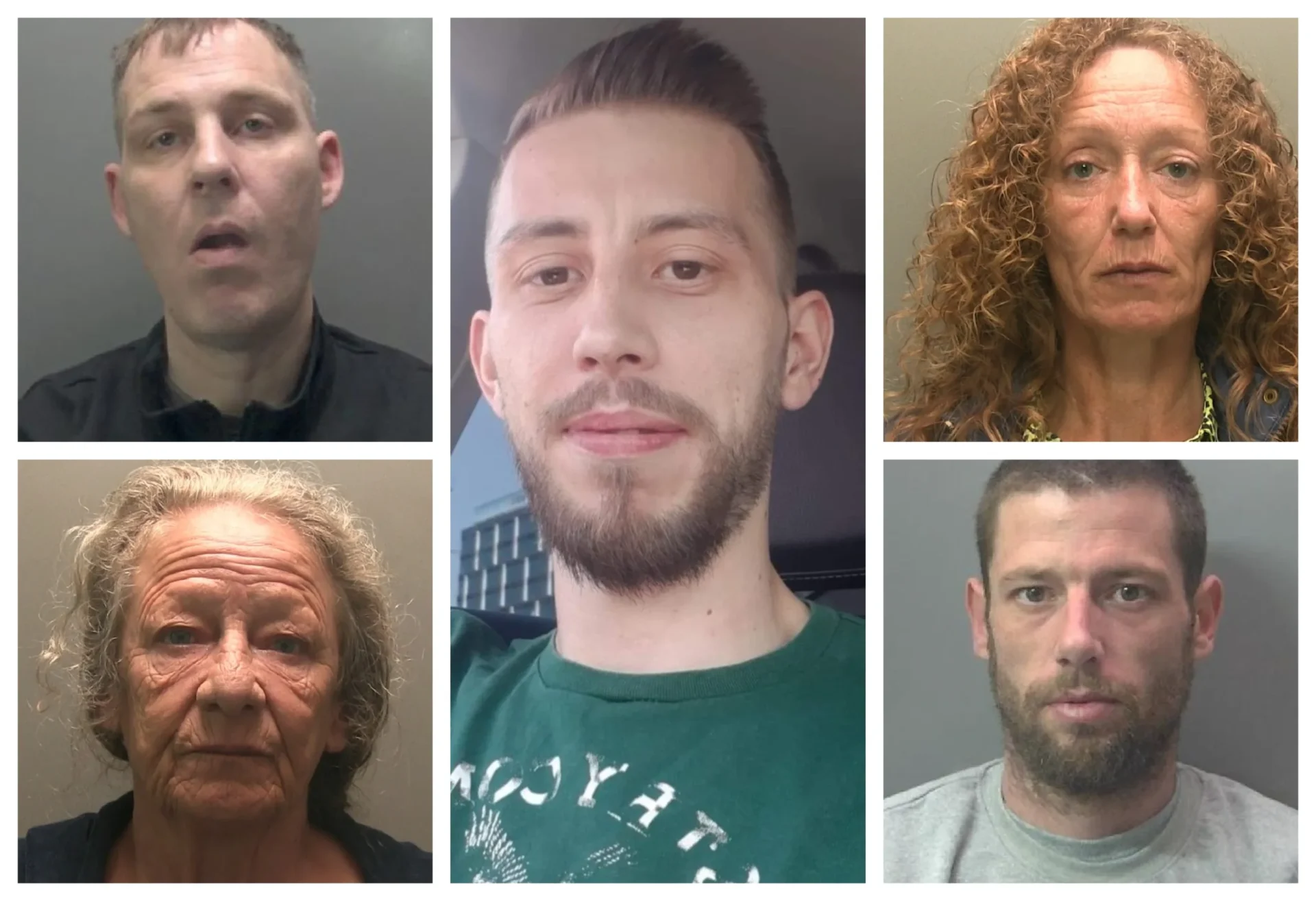 News for Peterborough - Centre: Murder victim Mihai Dobre Left: (top) Christopher Pycroft, (bottom) Diane Riley Right: (top) Jeanie Stewart and (bottom) Lewis Hutchinson.