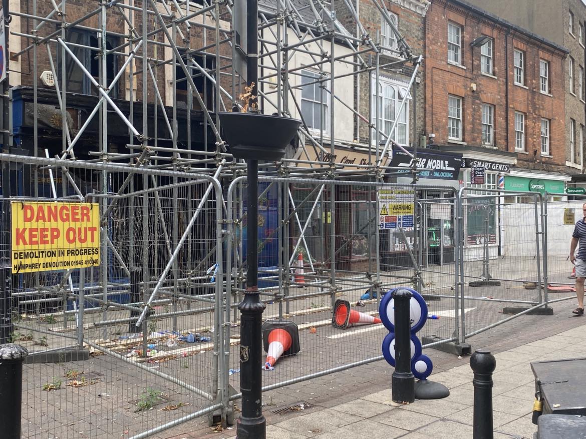 News for Peterborough - An application to demolish what is left of 5 Market Place Wisbech is before Fenland District Council. It was destroyed by fire more than a year ago.