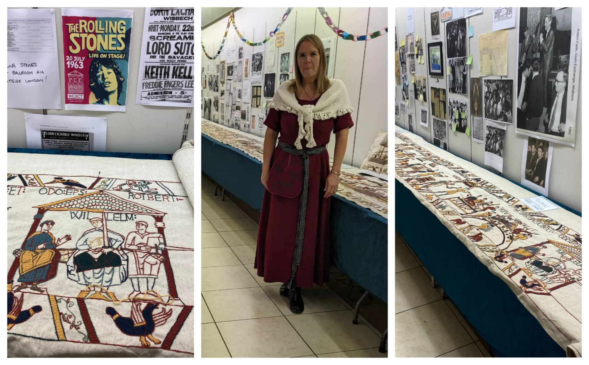 News for Peterborough - Mia Hanson took part of her Bayeux Tapestry to Wisbech Corn Exchange Conservation Trust's exhibition hall on Saturday: she was able to display almost 16 metres of tapestry. The walls were lined with photos and information about The Corn Exchange.