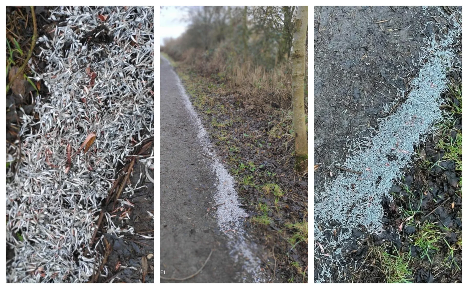 Photos of the razor-sharp metal shavings that appeared on Tuesday on this popular path in March, Cambridgeshire.