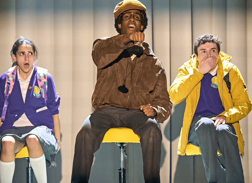 Sasha Desouza-Willock, Abdul-Malik Janneh, and Gordon Millar in The Boy at the Back of the Class. CREDIT: Manuel Harlan