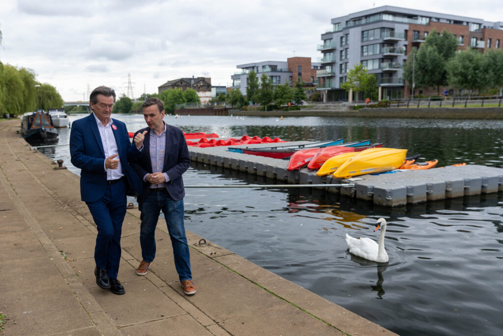 From punk rock to clean water campaigner: Feargal Sharkey in Peterborough on Monday to support Labour candidate Andrew Pakes. PHOTO: Terry Harris