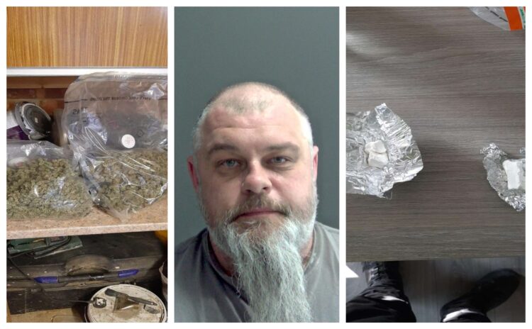 News for Peterborough - Custody photo of Colin Day of Chatteris and some of the drugs found at his home. Officers conducted a warrant at the property in Hilda Clarke Close, Chatteris, at about 1pm on 25 March 2022