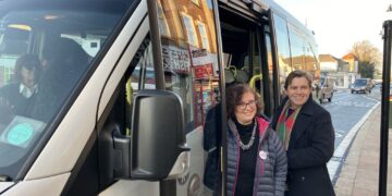 Mayor Dr Nik Johnson with his deputy Cllr Anna Smith launch the expanded ‘Tiger on Demand’ bus service in Fenland at the weekend.