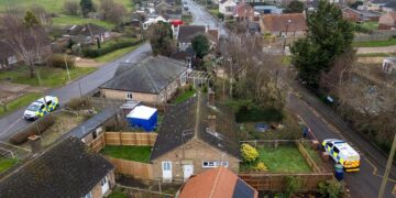 Cambridgeshire police searching for a missing woman from the village of Christchurch near March have launched a murder investigation. Above: The bungalow in Christchurch which has been sealed with police in attendance. PHOTO for CambsNews: Terry Harris
