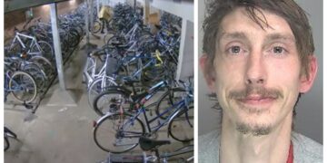 Liam Berna was caught on CCTV breaking into the secure cycle store from a Cambridge University College stealing bikes on four occasions between 17 and 20th January.