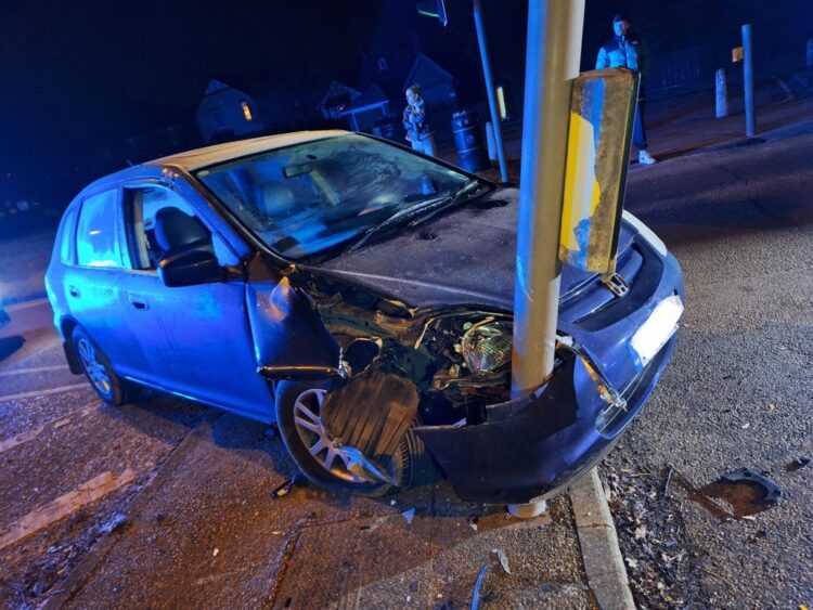 News for Peterborough - Police released the photo of the Honda that crashed into a traffic light on Primrose Lane, Huntingdon. They also released a photo of the windscreen which they said had the driver scraped it they might have seen the traffic light.